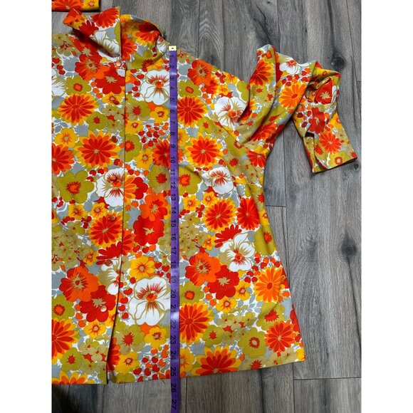 Vintage 70s Floral Button-Up Shirt Long Sleeve Bright Retro Disco Style Ski Shir - Picture 9 of 12
